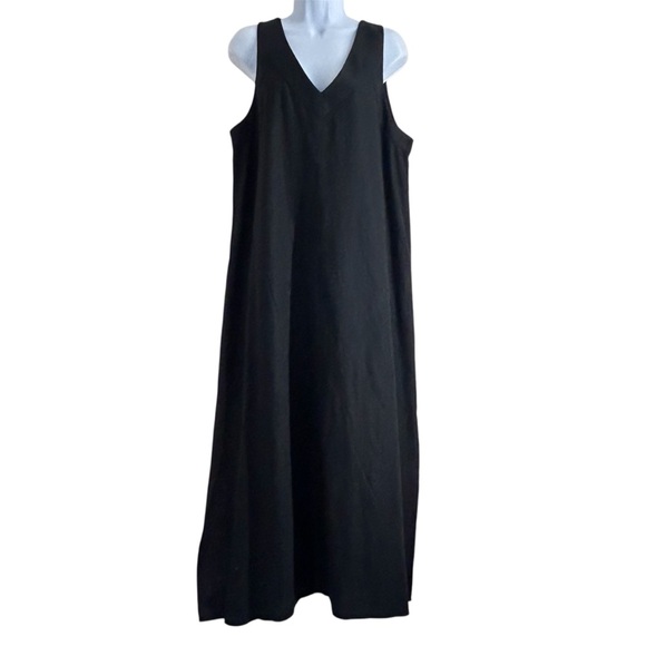 DKNY Linen Blend Sleeveless V-Neck Maxi Dress Black Womens Size L NWT - Picture 2 of 10